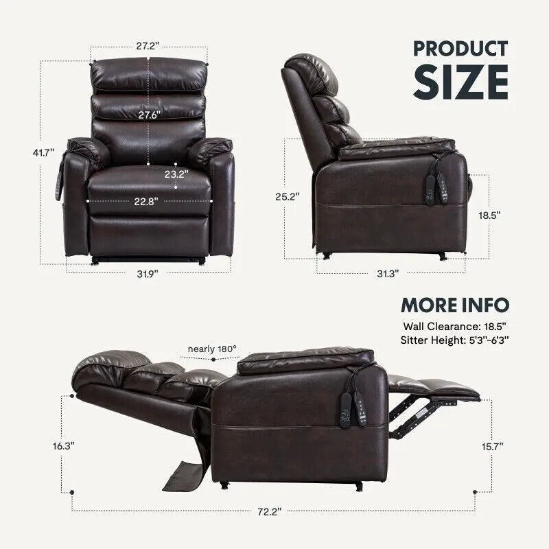 Fauteuil inclinable à deux moteurs massant, chauffant et releveur