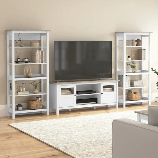 Bush Furniture Mayfield Farmhouse 60W TV Stand with Bookcases.