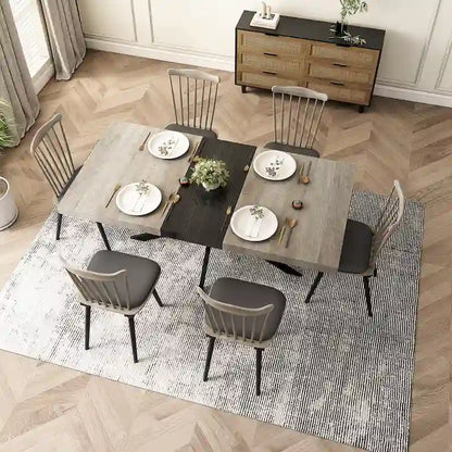 Table à manger extensible rectangulaire rétro avec piètement en croix en fer
