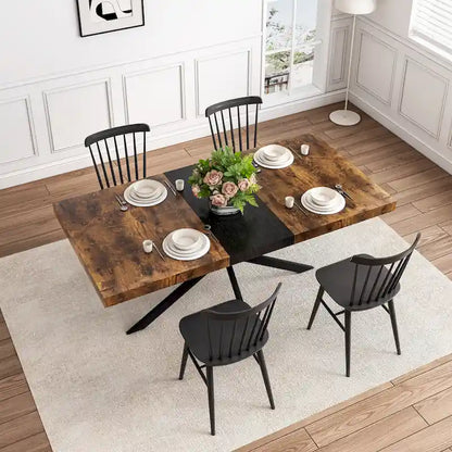 Table à manger extensible rectangulaire rétro avec piètement en croix en fer