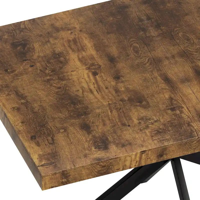 Table à manger extensible rectangulaire rétro avec piètement en croix en fer