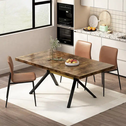 Table à manger extensible rectangulaire rétro avec piètement en croix en fer