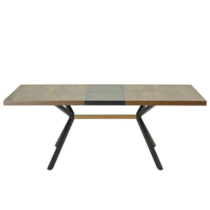 Table à manger extensible rectangulaire rétro avec piètement en croix en fer