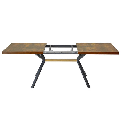 Table à manger extensible rectangulaire rétro avec piètement en croix en fer