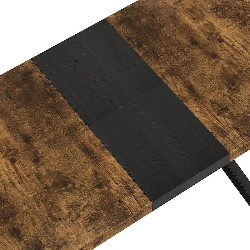 Table à manger extensible rectangulaire rétro avec piètement en croix en fer