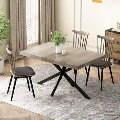Table à manger extensible rectangulaire rétro avec piètement en croix en fer