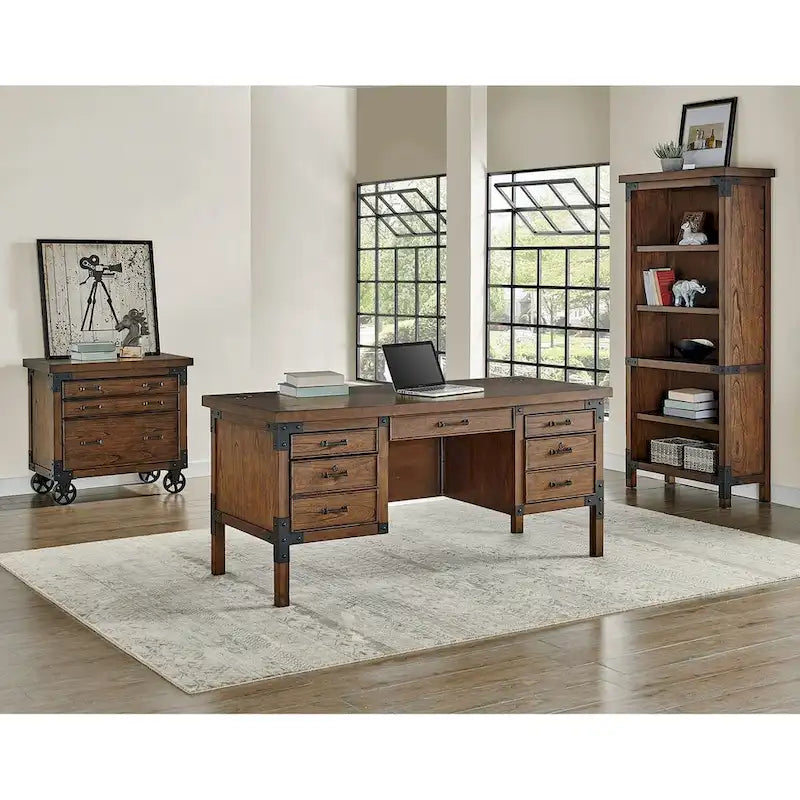 Étagère ouverte rustique, Meuble de bureau, Meuble de rangement, Brun - 34 larg. x 72 haut. x 15 prof.