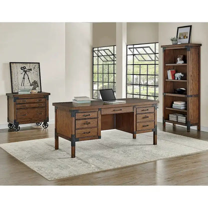 Étagère ouverte rustique, Meuble de bureau, Meuble de rangement, Brun - 34 larg. x 72 haut. x 15 prof.