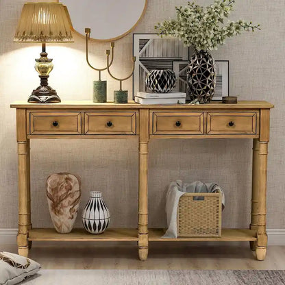Console de table de canapé style rustique avec deux tiroirs de rangement et étagère inférieure facile à monter pour salon, entrée