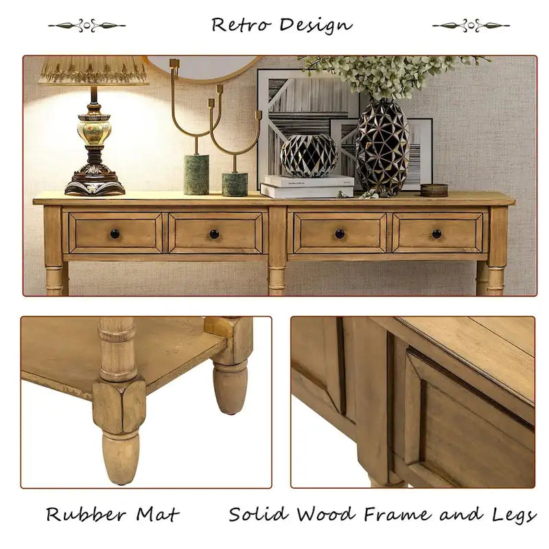 Console de table de canapé style rustique avec deux tiroirs de rangement et étagère inférieure facile à monter pour salon, entrée