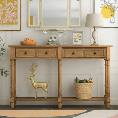 Console de table de canapé style rustique avec deux tiroirs de rangement et étagère inférieure facile à monter pour salon, entrée