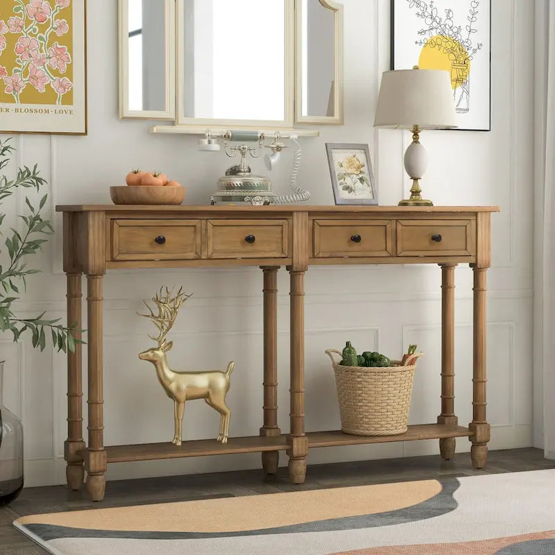 Console de table de canapé style rustique avec deux tiroirs de rangement et étagère inférieure facile à monter pour salon, entrée