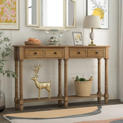 Console de table de canapé style rustique avec deux tiroirs de rangement et étagère inférieure facile à monter pour salon, entrée