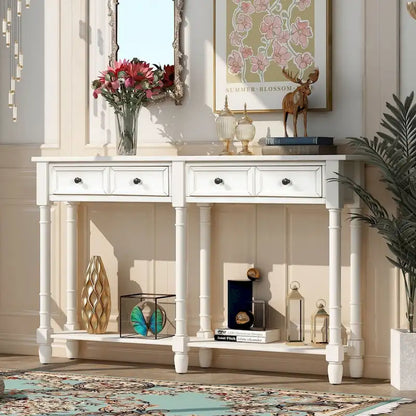 Console de table de canapé style rustique avec deux tiroirs de rangement et étagère inférieure facile à monter pour salon, entrée