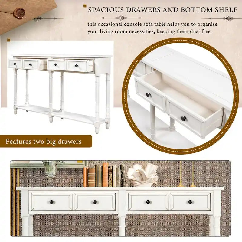 Console de table de canapé style rustique avec deux tiroirs de rangement et étagère inférieure facile à monter pour salon, entrée
