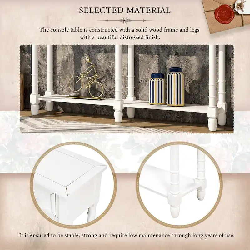 Console de table de canapé style rustique avec deux tiroirs de rangement et étagère inférieure facile à monter pour salon, entrée