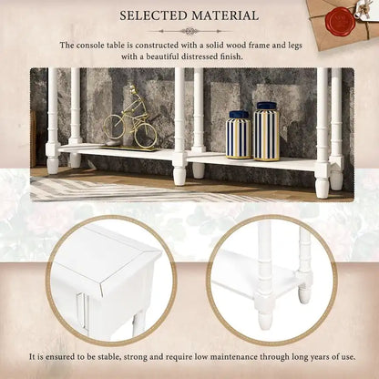 Console de table de canapé style rustique avec deux tiroirs de rangement et étagère inférieure facile à monter pour salon, entrée