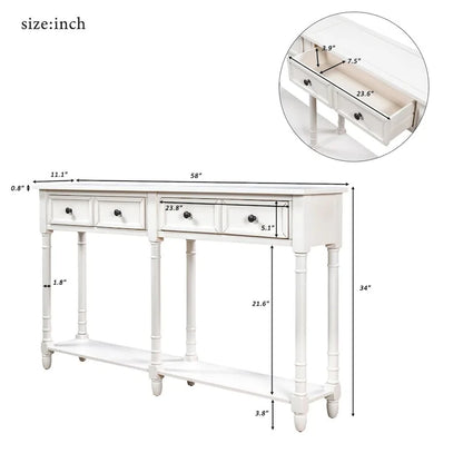 Console de table de canapé style rustique avec deux tiroirs de rangement et étagère inférieure facile à monter pour salon, entrée