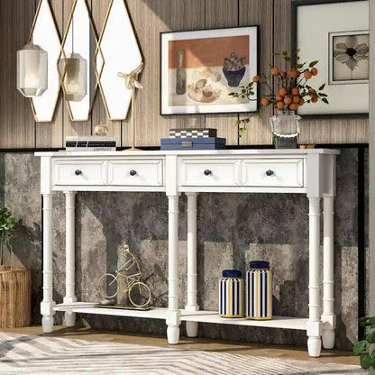 Console de table de canapé style rustique avec deux tiroirs de rangement et étagère inférieure facile à monter pour salon, entrée