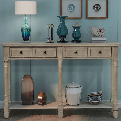Console de table de canapé style rustique avec deux tiroirs de rangement et étagère inférieure facile à monter pour salon, entrée