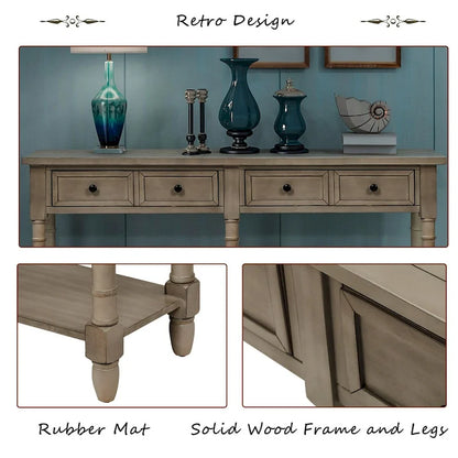 Console de table de canapé style rustique avec deux tiroirs de rangement et étagère inférieure facile à monter pour salon, entrée