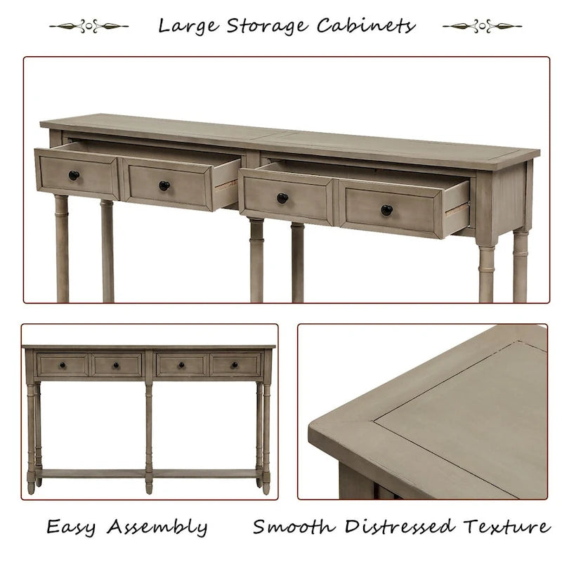 Console de table de canapé style rustique avec deux tiroirs de rangement et étagère inférieure facile à monter pour salon, entrée