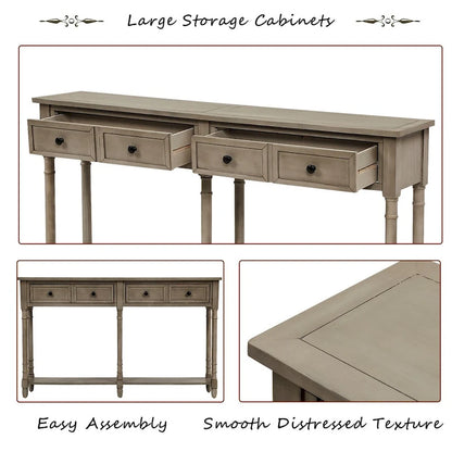 Console de table de canapé style rustique avec deux tiroirs de rangement et étagère inférieure facile à monter pour salon, entrée