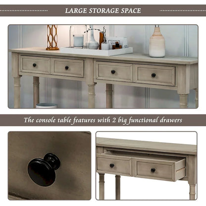 Console de table de canapé style rustique avec deux tiroirs de rangement et étagère inférieure facile à monter pour salon, entrée