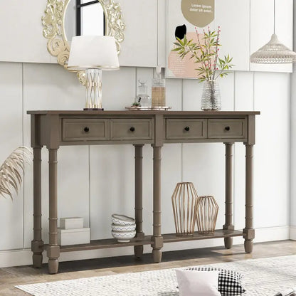 Console de table de canapé style rustique avec deux tiroirs de rangement et étagère inférieure facile à monter pour salon, entrée