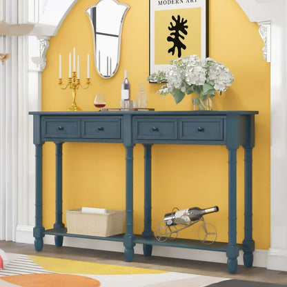 Console de table de canapé style rustique avec deux tiroirs de rangement et étagère inférieure facile à monter pour salon, entrée