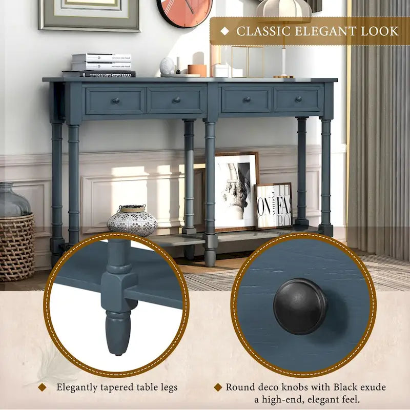 Console de table de canapé style rustique avec deux tiroirs de rangement et étagère inférieure facile à monter pour salon, entrée