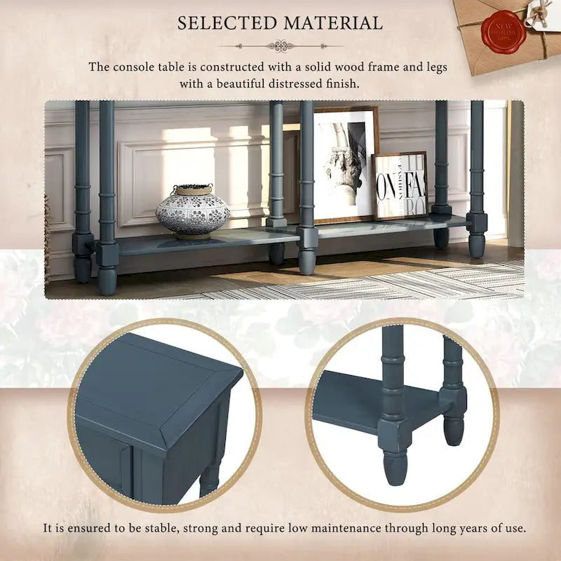 Console de table de canapé style rustique avec deux tiroirs de rangement et étagère inférieure facile à monter pour salon, entrée