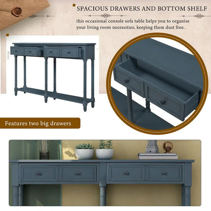 Console de table de canapé style rustique avec deux tiroirs de rangement et étagère inférieure facile à monter pour salon, entrée