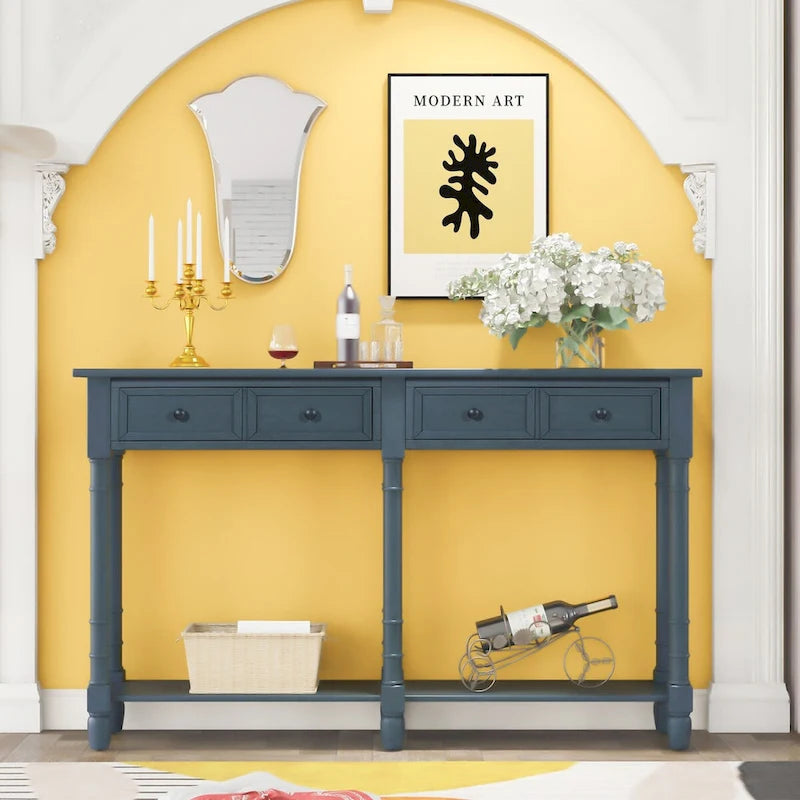 Console de table de canapé style rustique avec deux tiroirs de rangement et étagère inférieure facile à monter pour salon, entrée