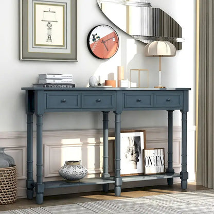 Console de table de canapé style rustique avec deux tiroirs de rangement et étagère inférieure facile à monter pour salon, entrée