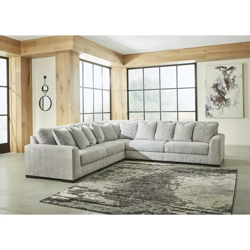 Canapé d'angle rembourré en étain Regent Park avec ottoman - 132 L x 132 P x 39 H