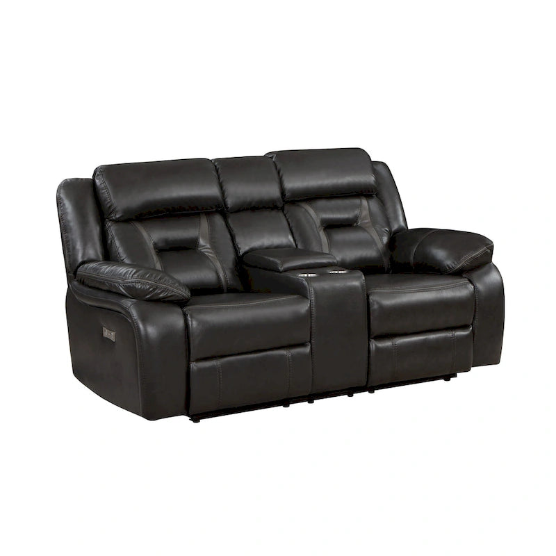 Causeuse inclinable électrique double de 76 pouces, porte-gobelets, similicuir gris