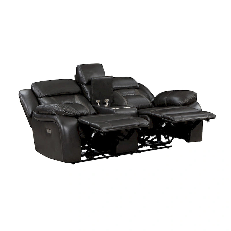 Causeuse inclinable électrique double de 76 pouces, porte-gobelets, similicuir gris