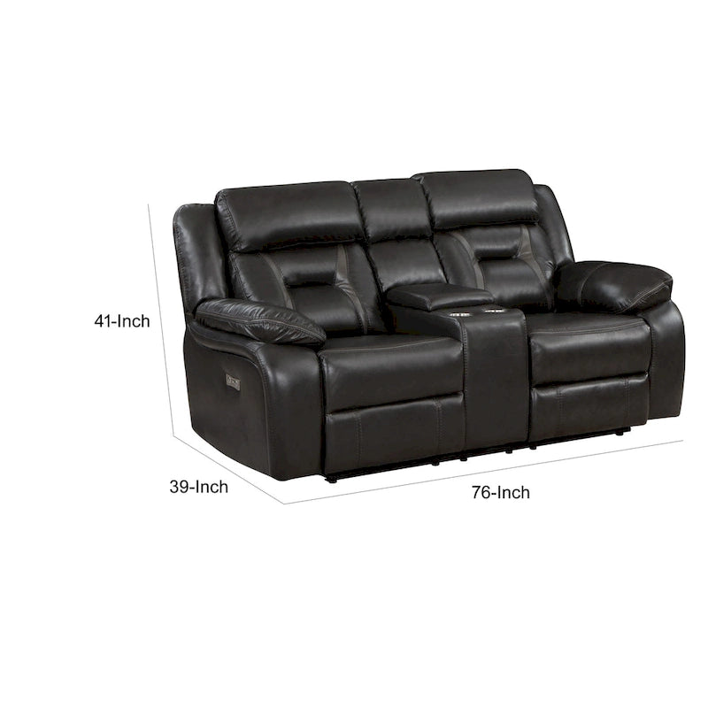 Causeuse inclinable électrique double de 76 pouces, porte-gobelets, similicuir gris