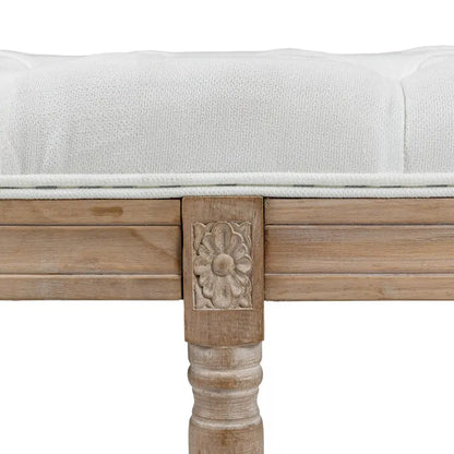 Banc de bout de lit de chambre à coucher 46 po rembourré crème et blanc avec capitonnage, rembourrage épais et pieds en bois