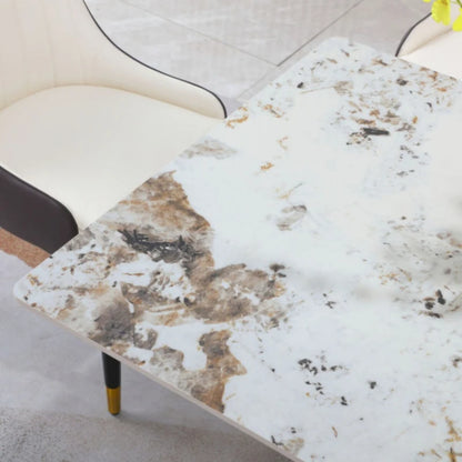 Table de salle à manger contemporaine en marbre doré de 180 cm avec 6 chaises
