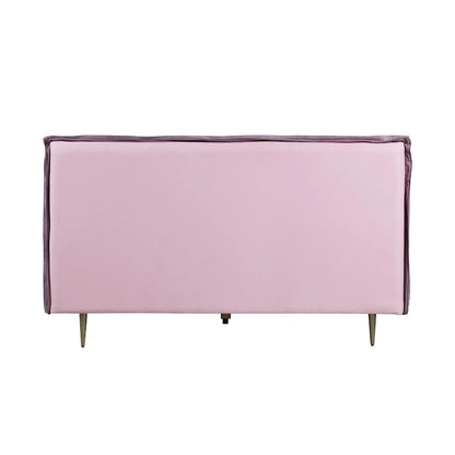 Lit Eastern King en cuir pleine fleur avec pieds en métal, finition rose
