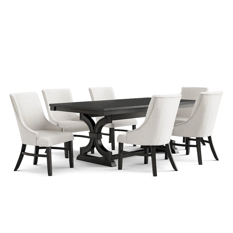 Table à manger en bois noir Kieran Farmhouse avec 6 chaises