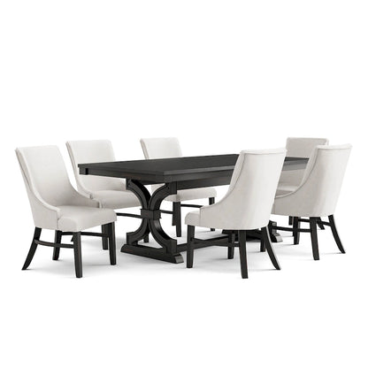 Table à manger en bois noir Kieran Farmhouse avec 6 chaises
